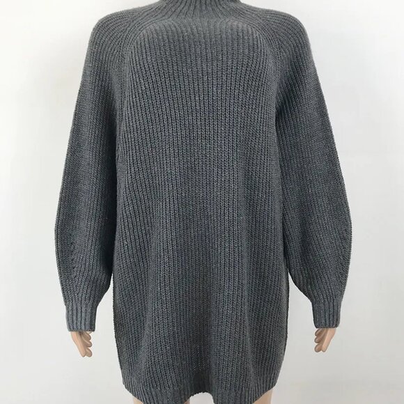 Women’s Dark Gray Turtleneck Long Sweater Dress – Warm Winter Knit - Picture 3 of 9